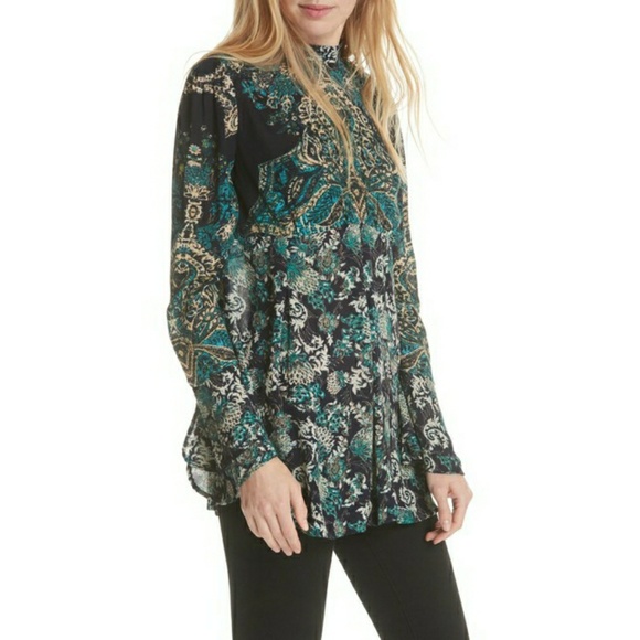 Free People Tops - Free People Lady Luck Print Tunic in Blue